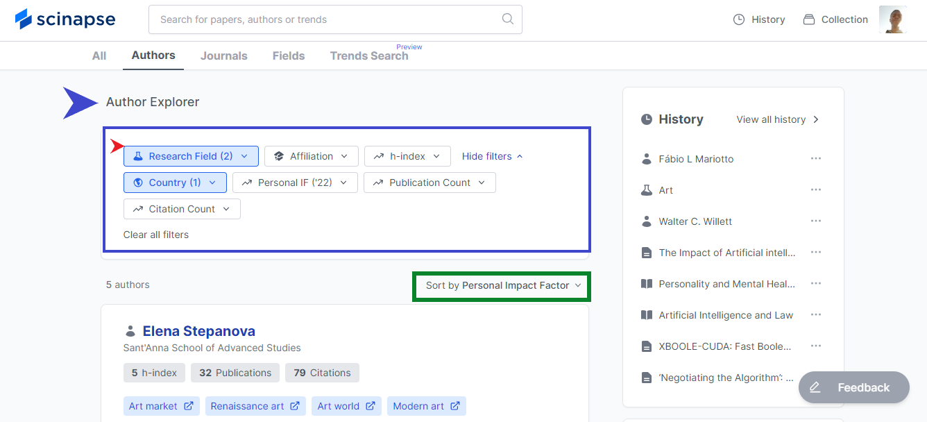 Scinapse Author filter